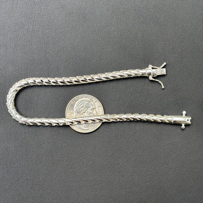 925 Sterling Silver 5mm Rounded Franco Bracelet W. Box Clasp