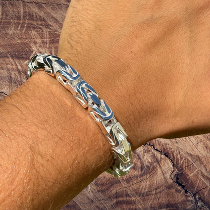 925 Sterling Silver 8mm Byzantine W. Box Clasp Bracelet