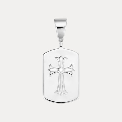 925 Sterling Silver Cross Hearts Dog Tag Pendant - Small