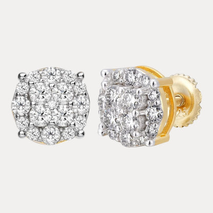 925 Sterling Silver 9mm Cluster Honeycomb Moissanite or CZ Earrings 2ct TW Studs