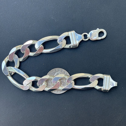 Bracelet Figaro en argent sterling 925 de 15 mm