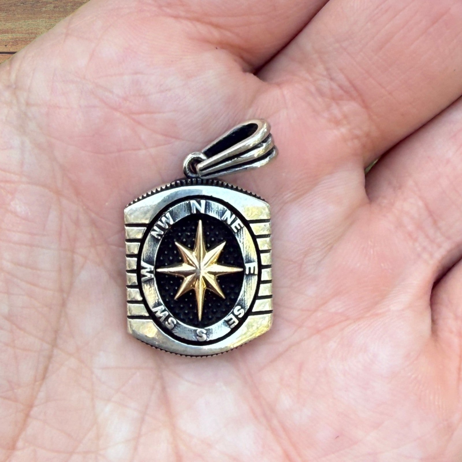 925 Sterling Silver Compass Pendant