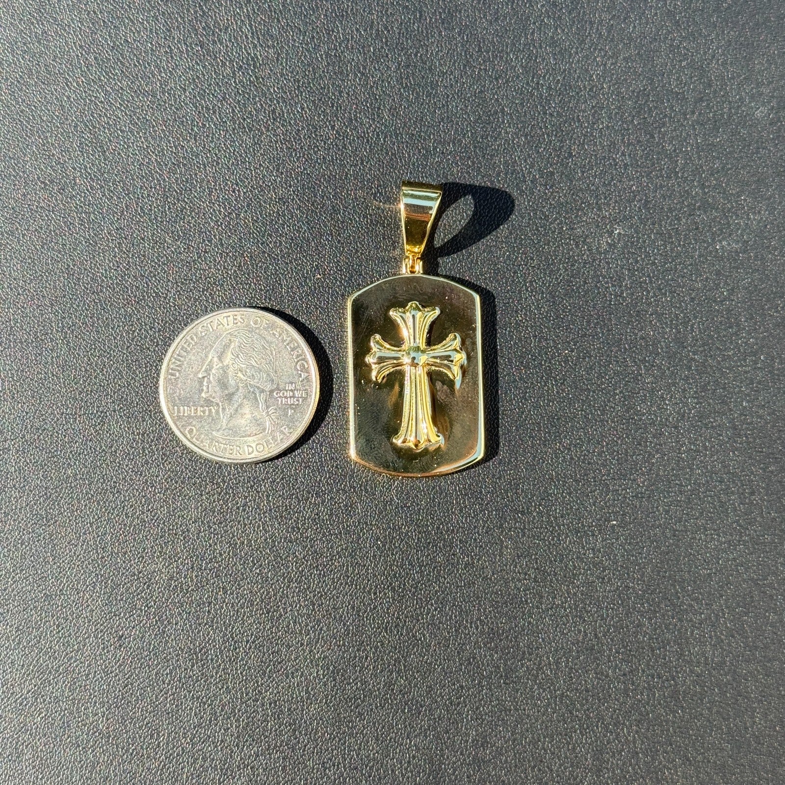925 Sterling Silver Cross Hearts Dog Tag Pendant - Medium