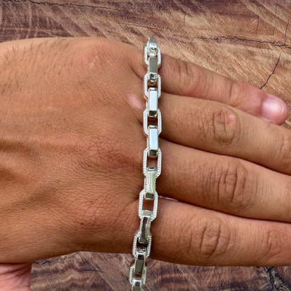 925 Sterling Silver 7mm Fancy Hermes Rolo Link Bracelet