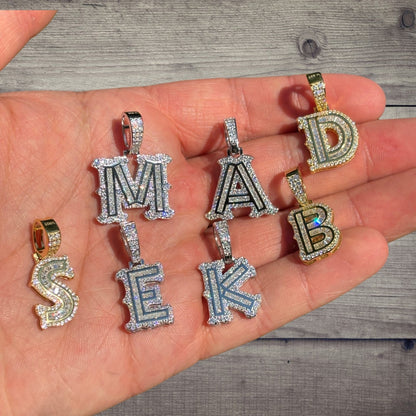 925 Sterling Silver Baguette Letter Pendant With Moissanite