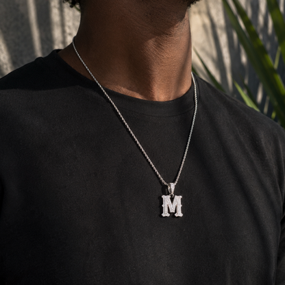 925 Sterling Silver Baguette Letter Pendant With Moissanite
