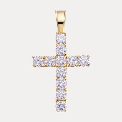 925 Sterling Silver Small Tennis Cross Pendant With Moissanite - Large