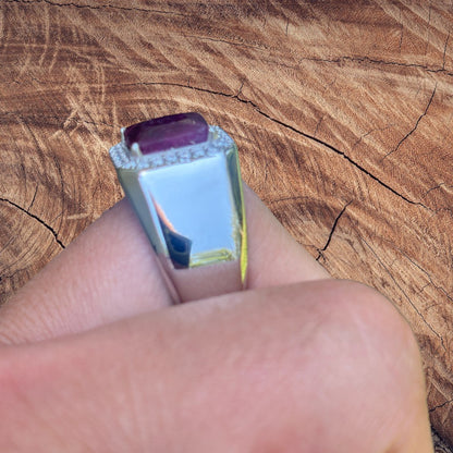 925 Sterling Silver Red Ruby Stone Ring With Moissanite