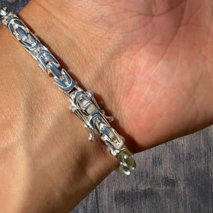 925 Sterling Silver 5mm Byzantine W. Box Clasp Bracelet