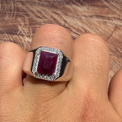 925 Sterling Silver Red Ruby Stone Ring With Moissanite
