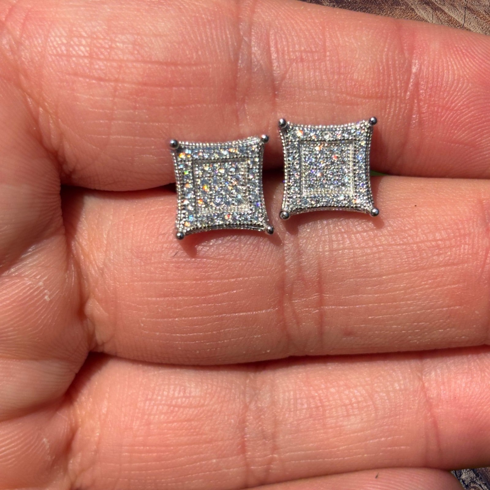 925 Sterling Silver 11mm Square Kite Moissanite or CZ Stud Earrings 2.8ct TW