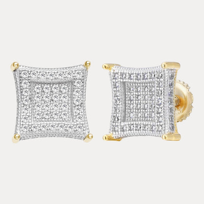925 Sterling Silver 11mm Square Kite Moissanite or CZ Stud Earrings 2.8ct TW