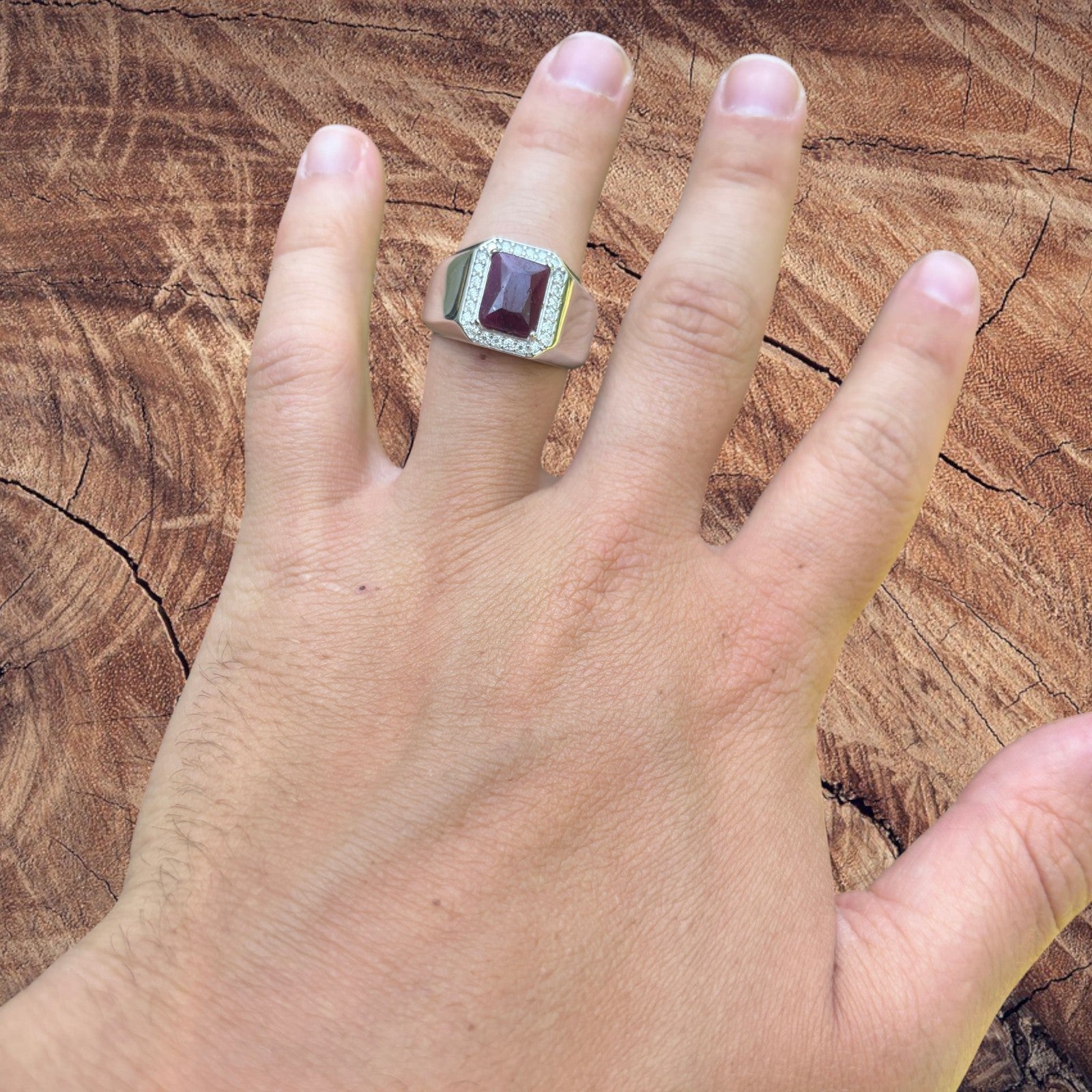 925 Sterling Silver Red Ruby Stone Ring With Moissanite