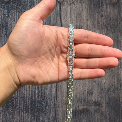 925 Sterling Silver 8mm Byzantine W. Box Clasp Chain Necklace