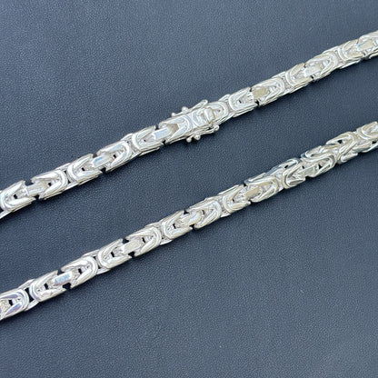 925 Sterling Silver 8mm Byzantine W. Box Clasp Chain Necklace