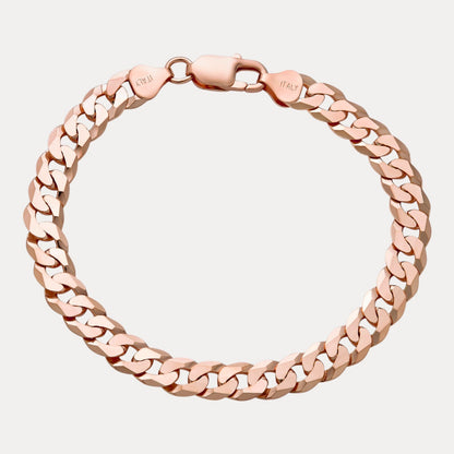 925 Sterling Silver 8mm Flat Curb Bracelet