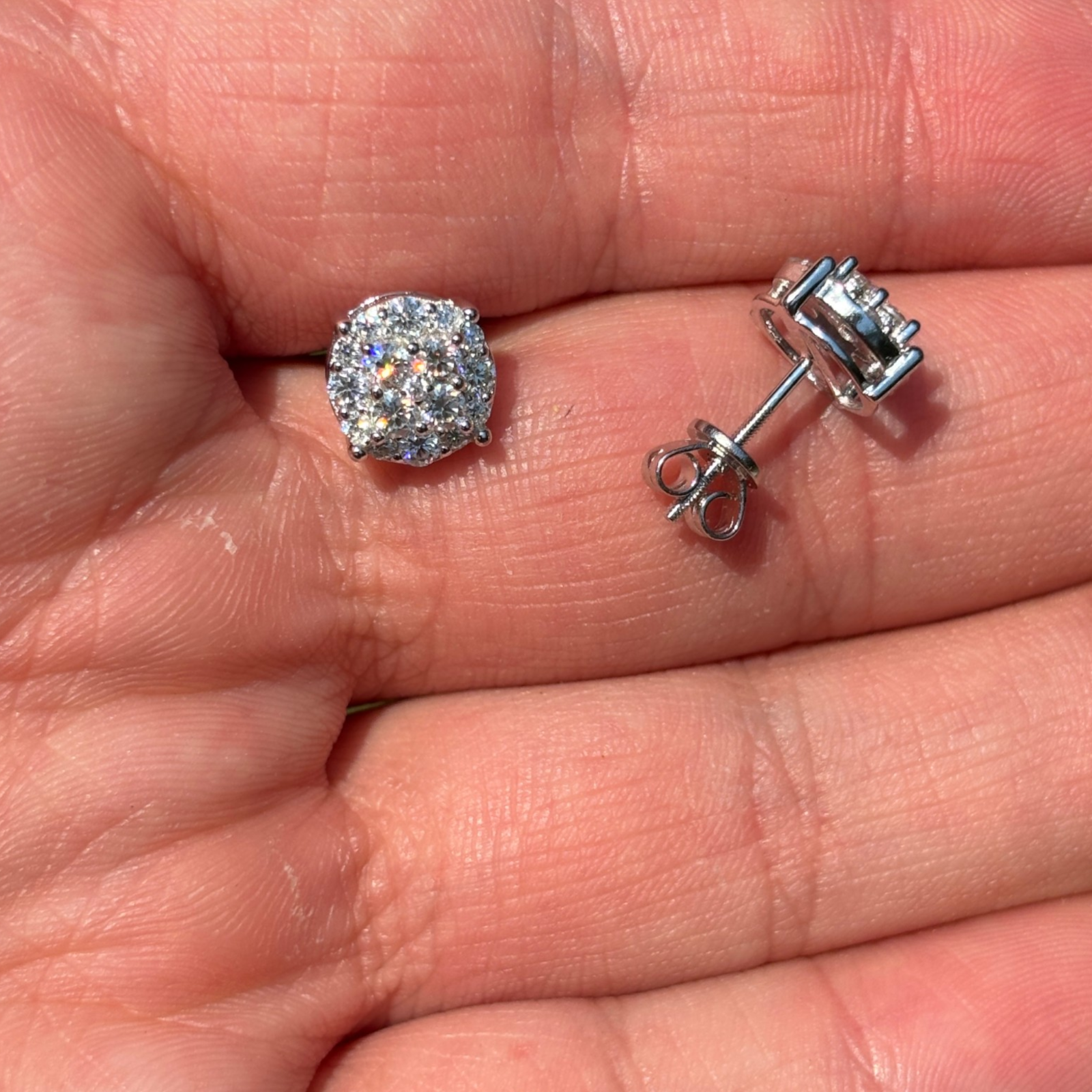 925 Sterling Silver 9mm Cluster Honeycomb Moissanite or CZ Earrings 2ct TW Studs