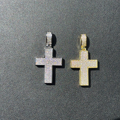 925 Sterling Silver 3D Cross Pendant With Moissanite - Small