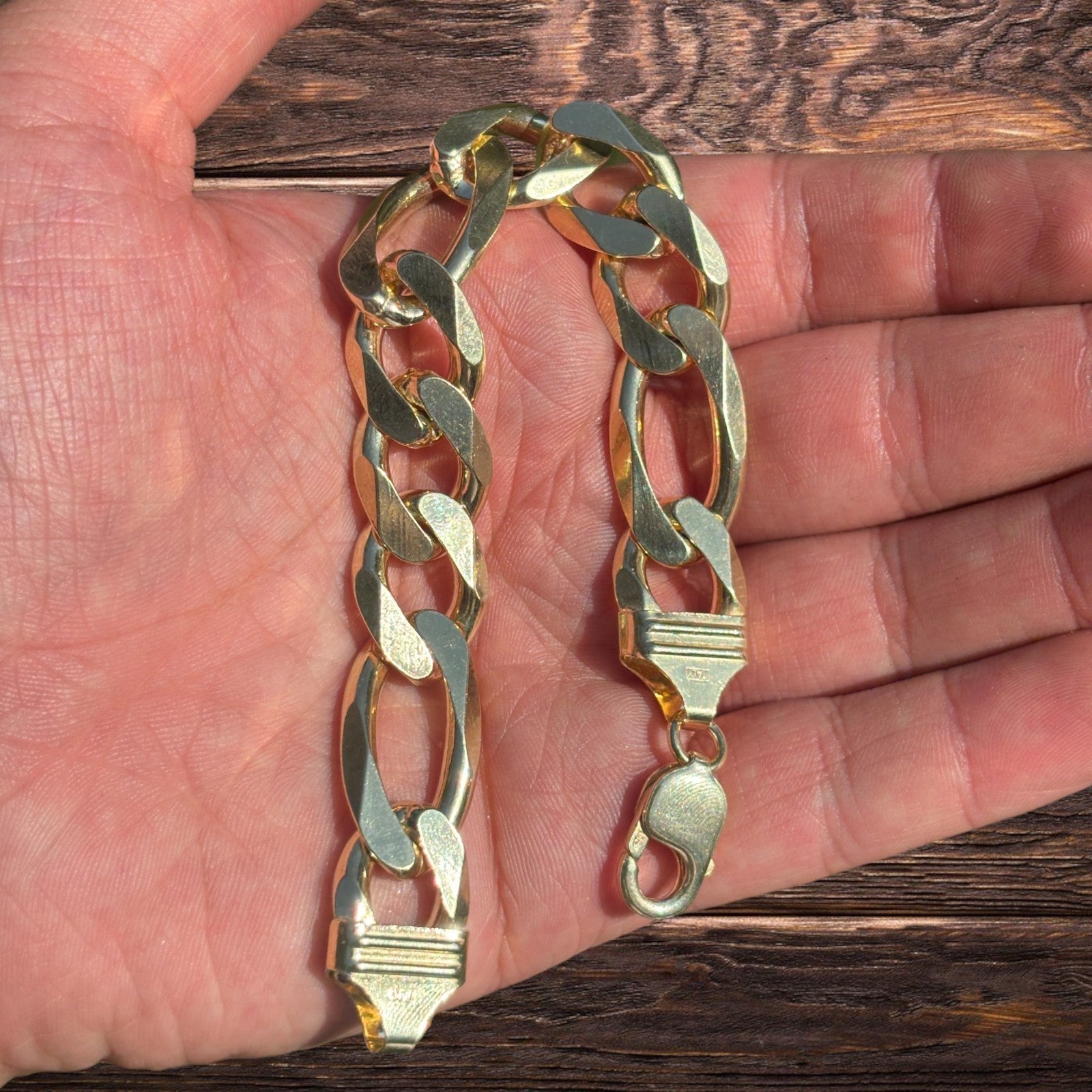 Bracelet Figaro en argent sterling 925 de 15 mm