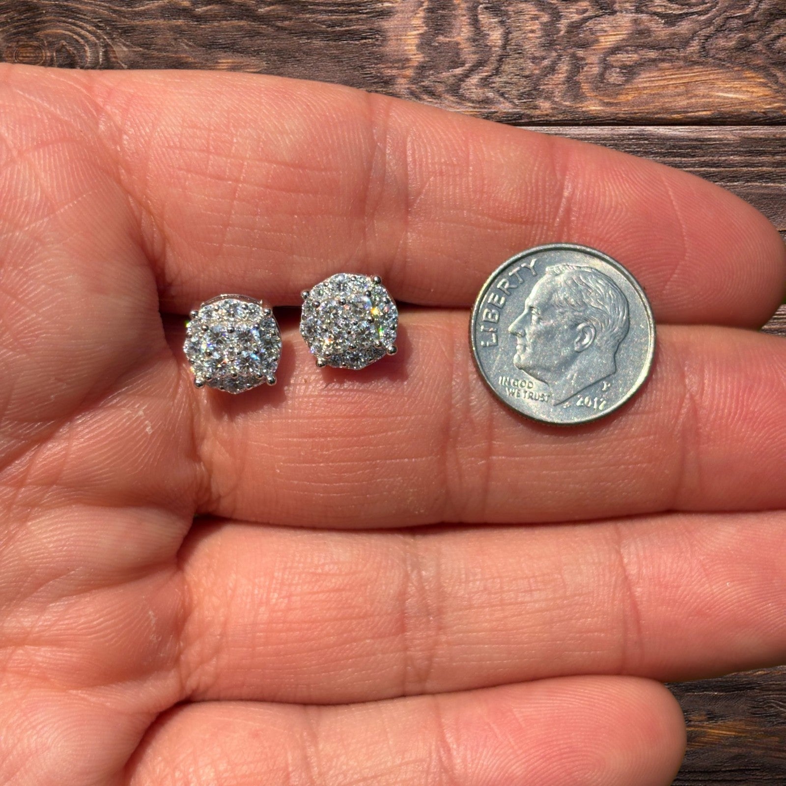 925 Sterling Silver 9mm Cluster Honeycomb Moissanite or CZ Earrings 2ct TW Studs