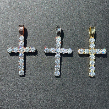 925 Sterling Silver Small Tennis Cross Pendant With Moissanite - X-Large