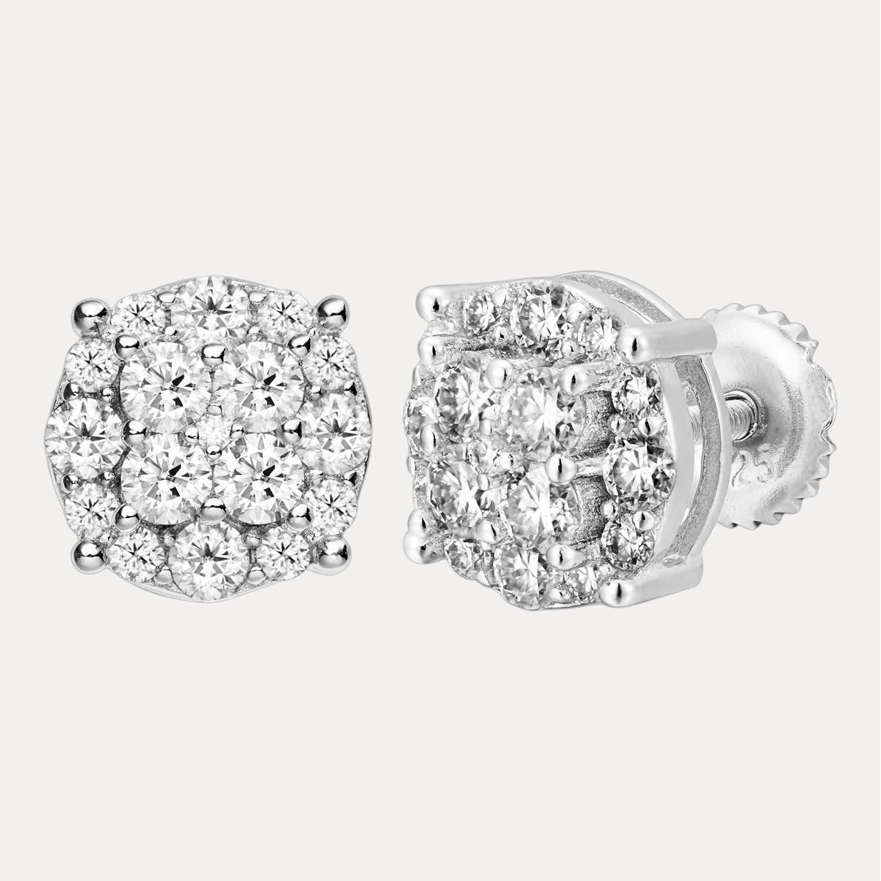 925 Sterling Silver 9mm Cluster Honeycomb Moissanite or CZ Earrings 2ct TW Studs