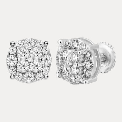 925 Sterling Silver 9mm Cluster Honeycomb Moissanite or CZ Earrings 2ct TW Studs