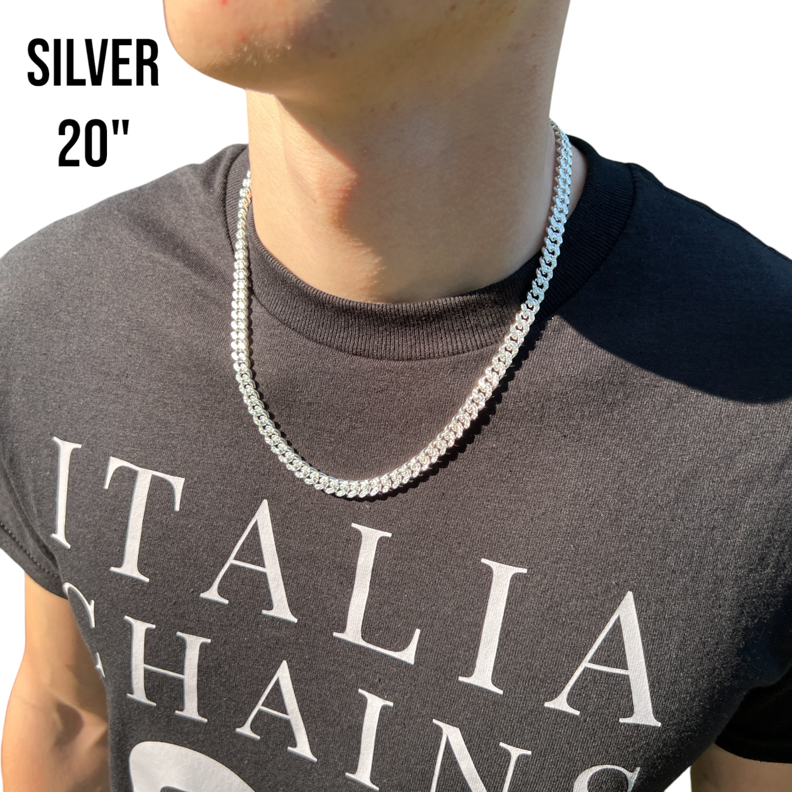 Italiano Silver 7mm Flat Curb Miami Cuban Chain – Solid 925 Sterling Silver, Italy Made