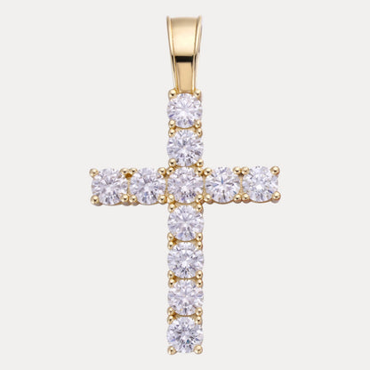 925 Sterling Silver Small Tennis Cross Pendant With Moissanite - X-Large