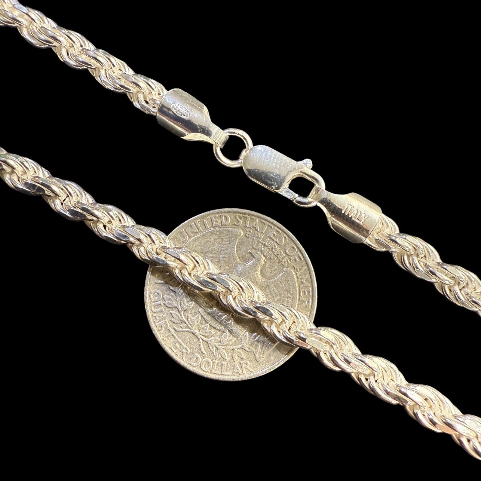 925 Sterling Silver 5mm Diamond Cut Rope Chain Necklace