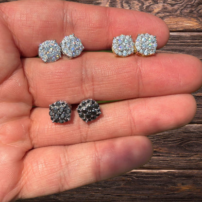 925 Sterling Silver 9mm Cluster Honeycomb Moissanite or CZ Earrings 2ct TW Studs