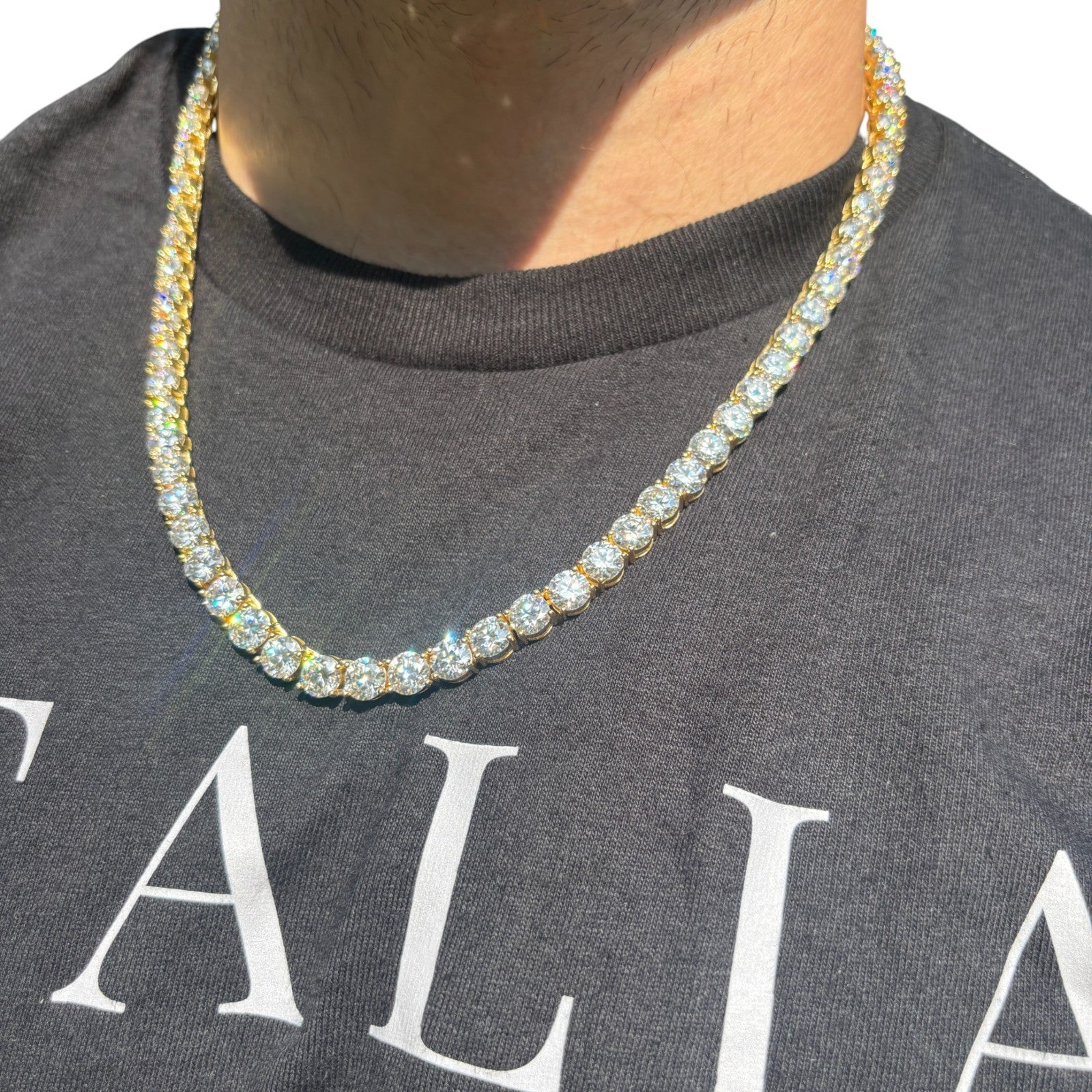 Cadena de tenis de 7 mm en plata de ley 925 con circonita cúbica o moissanita