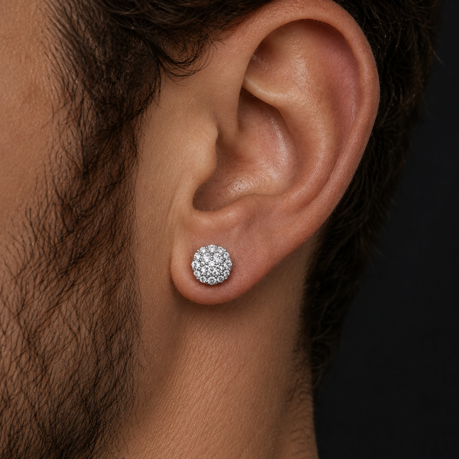 925 Sterling Silver 9mm Cluster Honeycomb Moissanite or CZ Earrings 2ct TW Studs