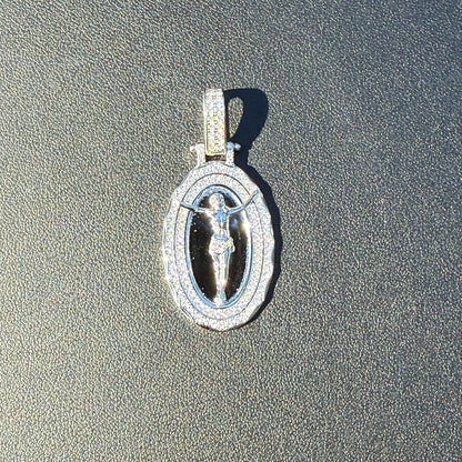 925 Sterling Silver Jesus Medallion Pendant With Moissanite
