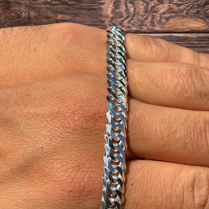 Collier à double chaîne gourmette de 8 mm en argent sterling 925