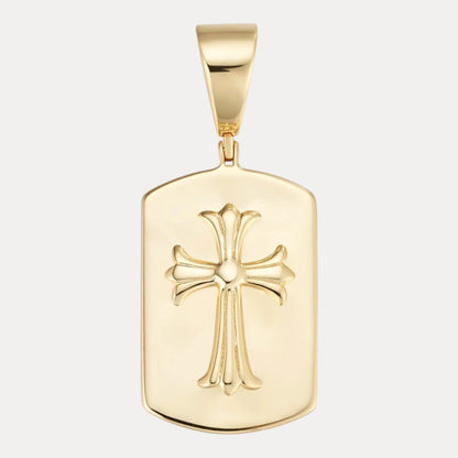 925 Sterling Silver Cross Hearts Dog Tag Pendant - Large