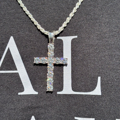 925 Sterling Silver Small Tennis Cross Pendant With Moissanite - Large