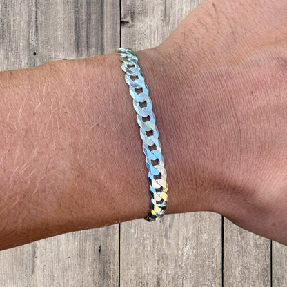 925 Sterling Silver 7mm Flat Curb Bracelet