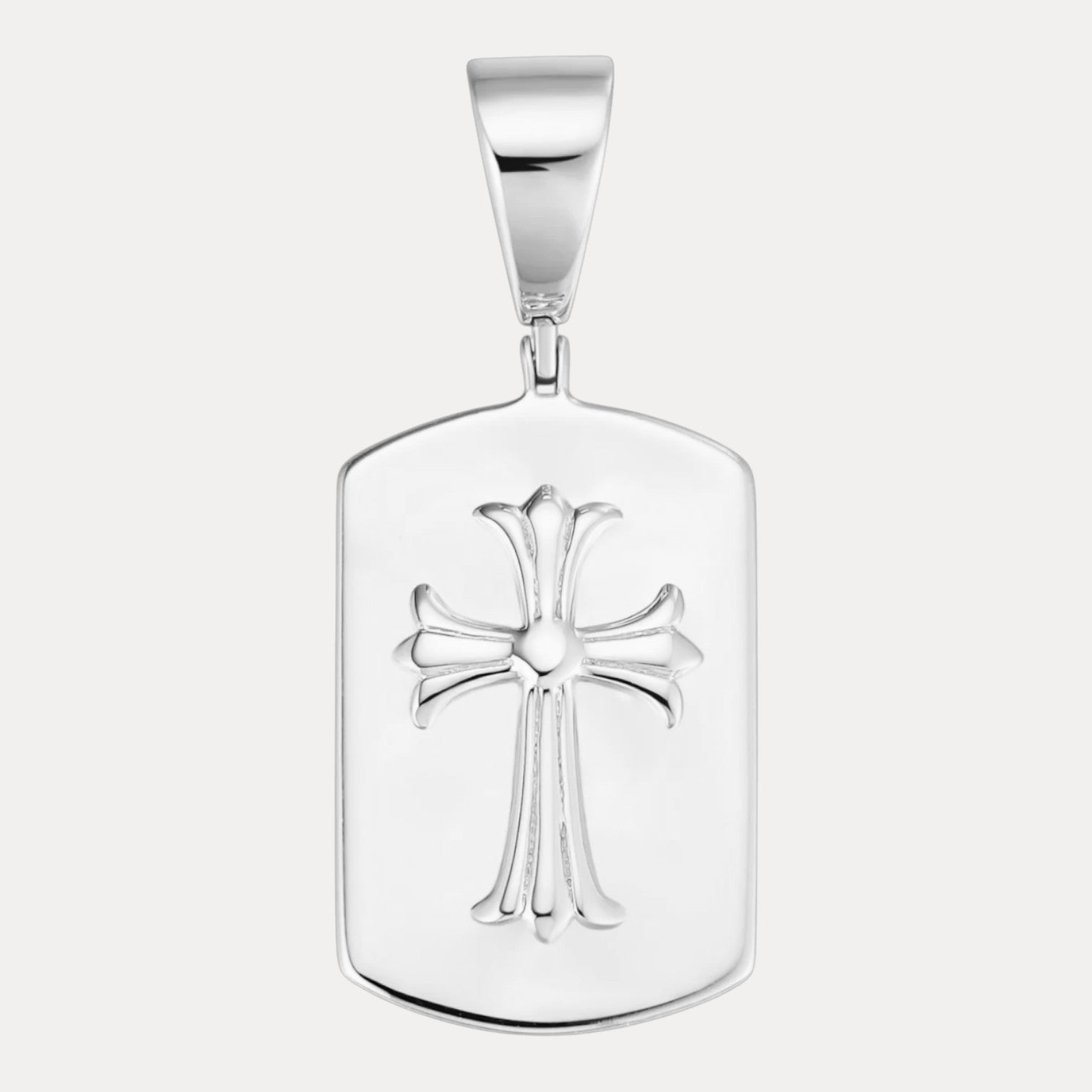 925 Sterling Silver Cross Hearts Dog Tag Pendant - Large