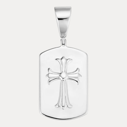 925 Sterling Silver Cross Hearts Dog Tag Pendant - Large