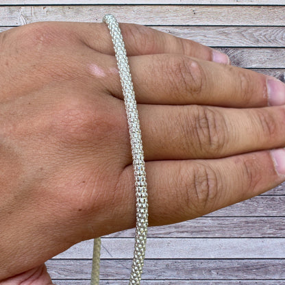 925 Sterling Silver 4mm Popcorn Ice Link Chain Necklace