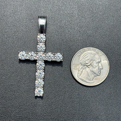 925 Sterling Silver Small Tennis Cross Pendant With Moissanite - Large