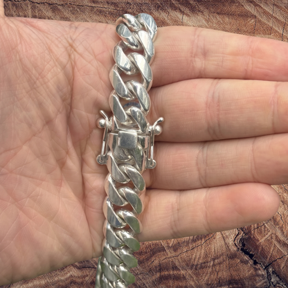 18mm Miami Cuban Chain Necklace - Real Solid 999 Fine Silver HANDMADE IN ITALY
