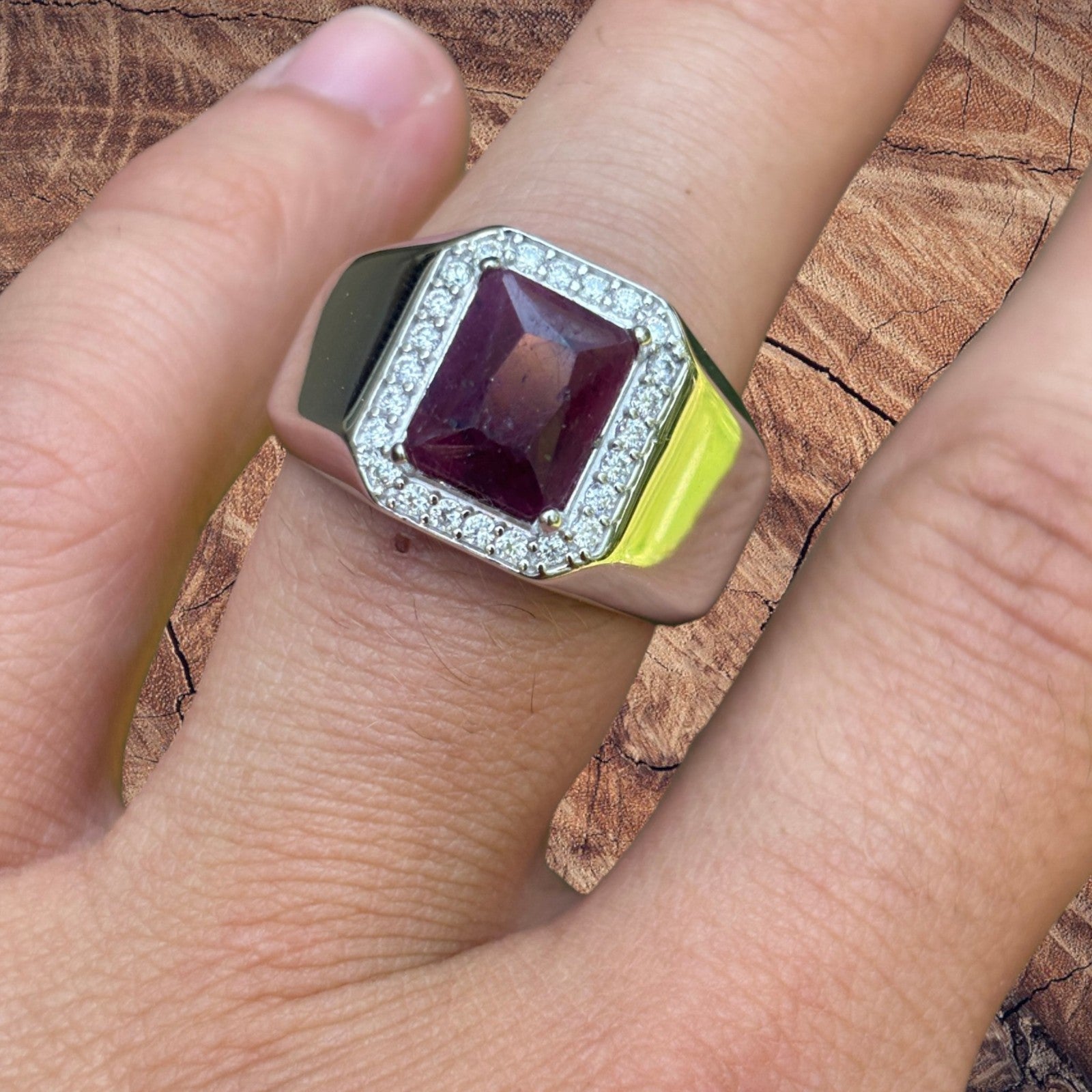 925 Sterling Silver Red Ruby Stone Ring With Moissanite