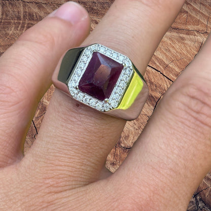 925 Sterling Silver Red Ruby Stone Ring With Moissanite