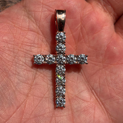 925 Sterling Silver Small Tennis Cross Pendant With Moissanite - Large