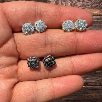 925 Sterling Silver 9mm Cluster Honeycomb Moissanite or CZ Earrings 2ct TW Studs