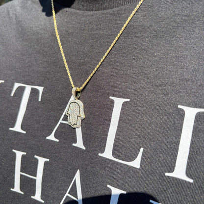 925 Sterling Silver Fully Iced Out Hamsa Pendant With Moissanite - Small