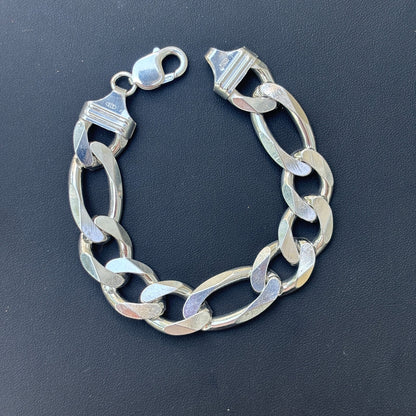 Bracelet Figaro en argent sterling 925 de 15 mm