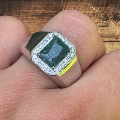 925 Sterling Silver Green Emerald Stone Ring With Moissanite